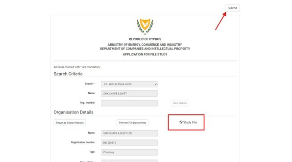 Company overview with Study File checkbox