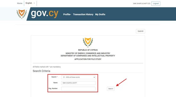 Company search in Study File
