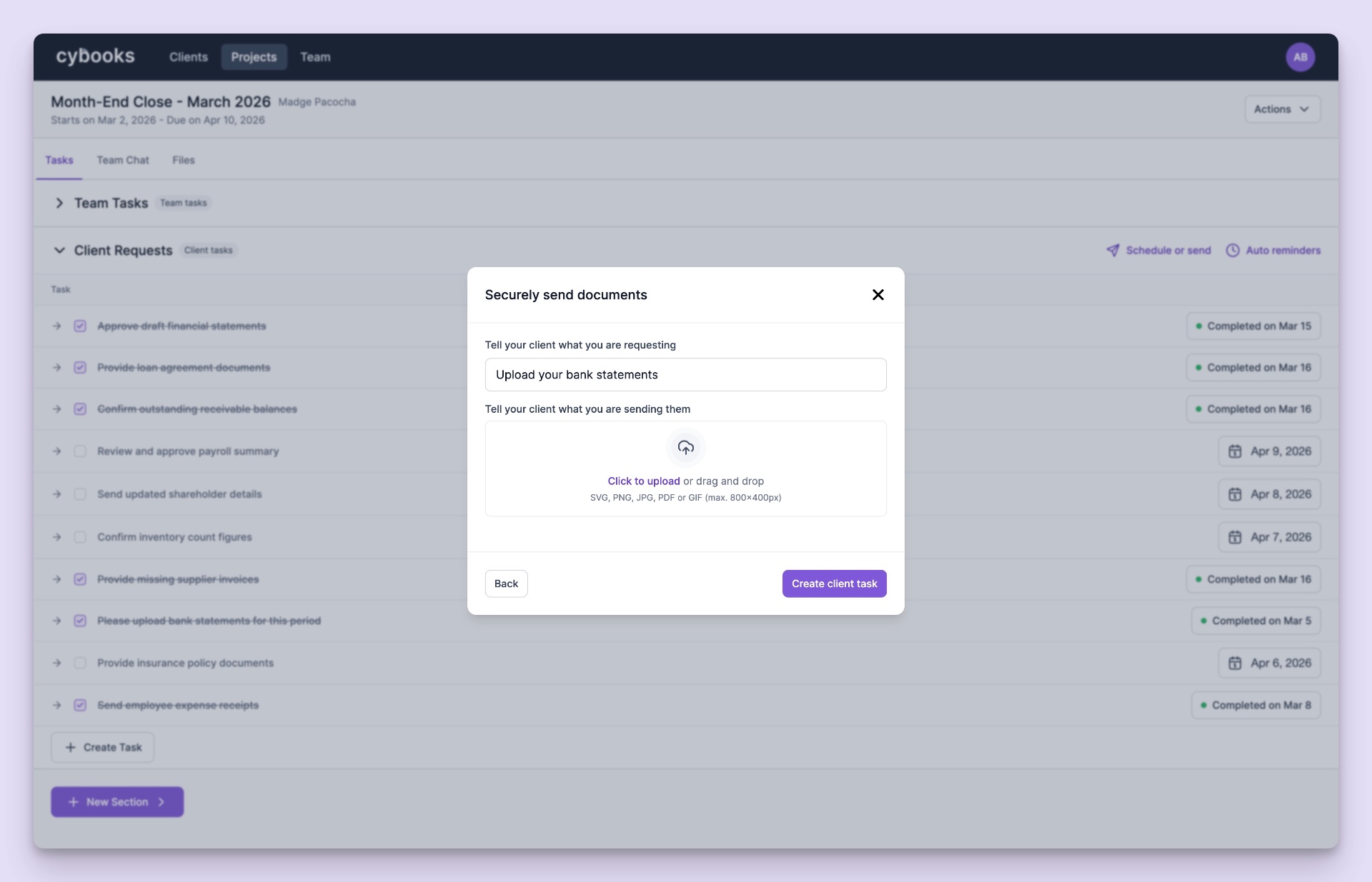 Communication with your dedicated accountant through the built-in messaging system
