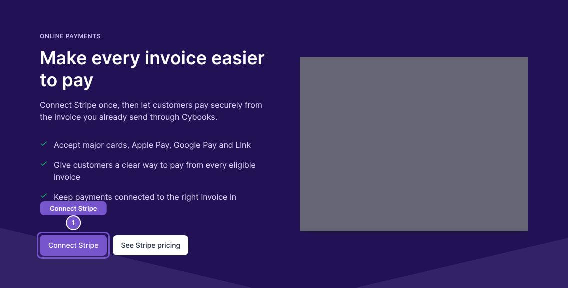 Online Payments setup page with Connect Stripe highlighted